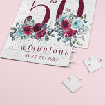 50 und fabelhaftes rotes Bordeaux-Blumengeschenk Puzzle<br><div class="desc">Elegantes feminines 50-Geburtstagsgeschenk mit personalisiertem Kiefernbeutel in Aquarellfarbe,  roter Bordeaux und hellstaubigen blauen Rose mit Bouquets und einem modernen,  maßgeschneiderten Typografie-Skript.</div>