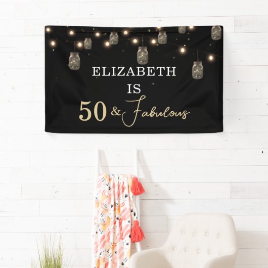 50 und fabelhaftes Schwarz mit String Lights Banner (Insitu)