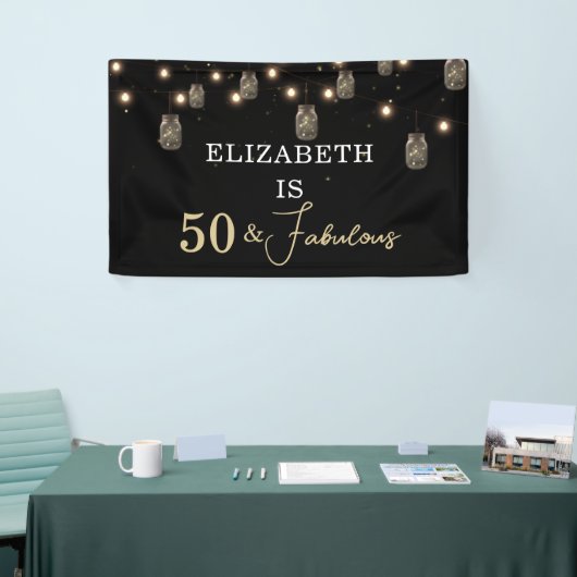 50 und fabelhaftes Schwarz mit String Lights Banner (Messeveranstaltung)