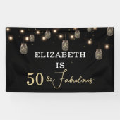 50 und fabelhaftes Schwarz mit String Lights Banner (Horizontal)