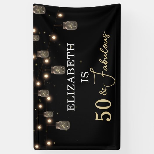 50 und fabelhaftes Schwarz mit String Lights Banner (Vertikal)