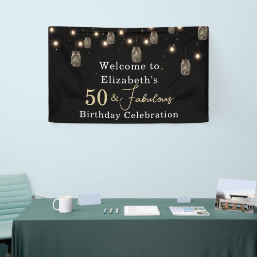 50 und fabelhaftes Schwarz mit String Lights Banner (Messeveranstaltung)
