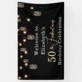 50 und fabelhaftes Schwarz mit String Lights Banner (Vertikal)