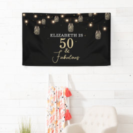 50 und fabelhaftes Schwarz mit String Lights Banner