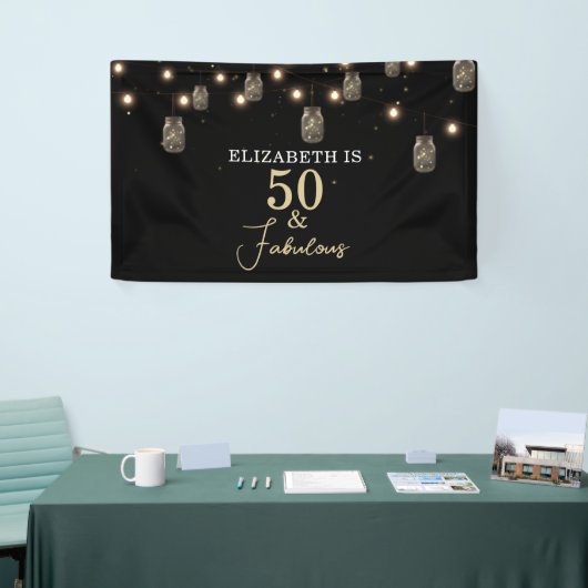 50 und fabelhaftes Schwarz mit String Lights Banner (Messeveranstaltung)