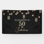 50 und fabelhaftes Schwarz mit String Lights Banner (Horizontal)