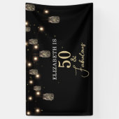 50 und fabelhaftes Schwarz mit String Lights Banner (Vertikal)
