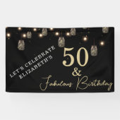 50 und fabelhaftes Schwarz mit String Lights Banner (Horizontal)