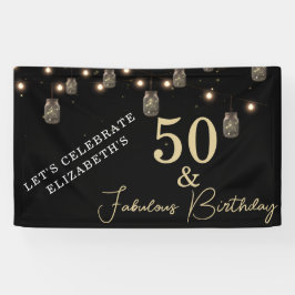50 und fabelhaftes Schwarz mit String Lights Banner