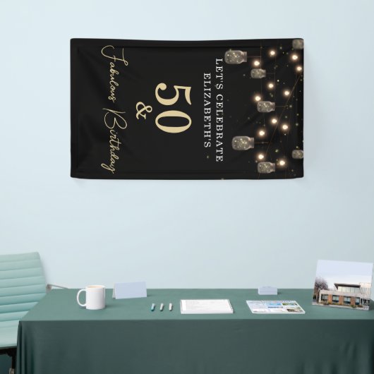 50 und fabelhaftes Schwarz mit String Lights Banner (Messeveranstaltung)
