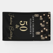 50 und fabelhaftes Schwarz mit String Lights Banner (Horizontal)