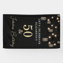 50 und fabelhaftes Schwarz mit String Lights Banner