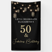 50 und fabelhaftes Schwarz mit String Lights Banner (Vertikal)