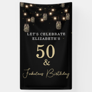 50 und fabelhaftes Schwarz mit String Lights Banner