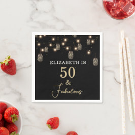 50 und fabelhaftes Schwarz mit String Lights Serviette