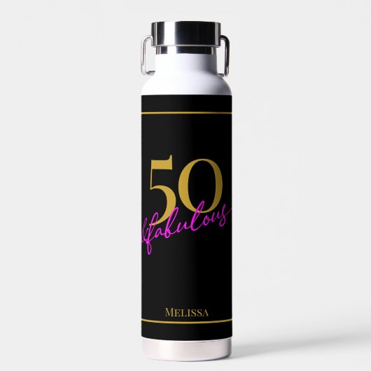 50 und fabelhaftes schwarzes Gold Pink Trinkflasche (Vorne)