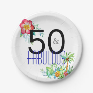 50 und fabelhaftes tropisches 50. pappteller