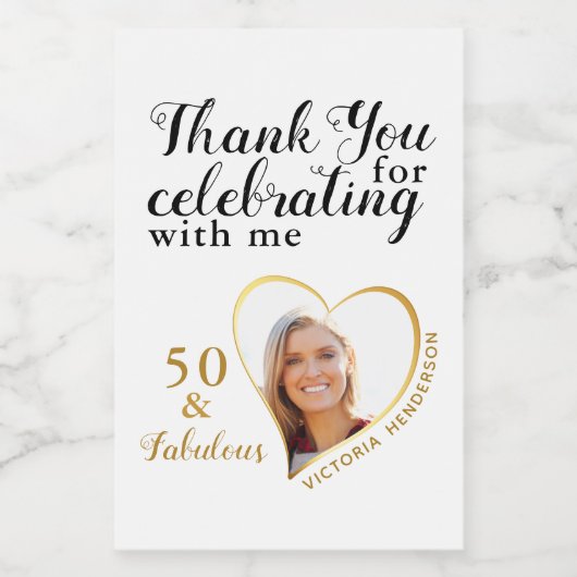 50 und fabelhaftes White Black Gold Foto Vielen Da Weinetikett (Einzelnes Label)