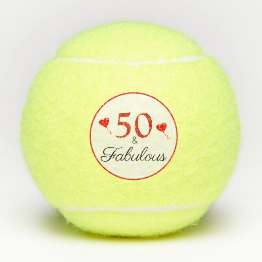 50 und fabelhaftes Zitat Rot 50. Geburtstag Tennisbälle (Vorderseite)