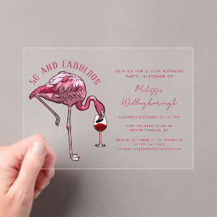 50 und fabulous 50. Flamingo Geburtstagsparty Acryleinladungen