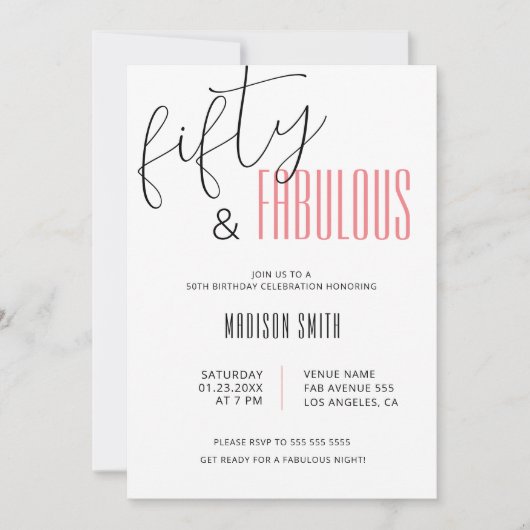 50 und fabulous 50. Geburtstag Einladung (Vorderseite)