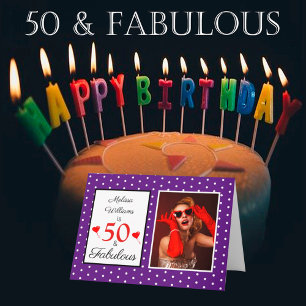 50 und Fabulous 50. Geburtstag Foto Royal Lila Karte