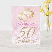 50 und Fabulous 50. Geburtstag Glitzer Ballon Karte (Gelbe Blume)