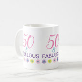 50 und fabulous 50. Geburtstag Spaß Lila Kaffeetasse (Vorderseite Links)