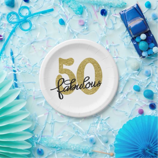50 und Fabulous | 50. Gold Black Modern Party Pappteller (Party)