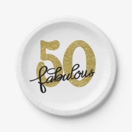 50 und Fabulous | 50. Gold Black Modern Party Pappteller
