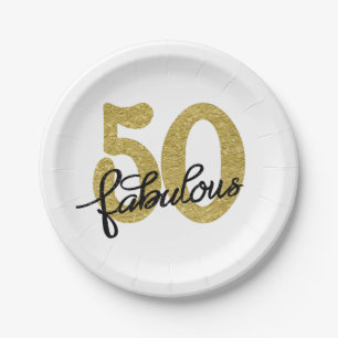 50 und Fabulous   50. Gold Black Modern Party Pappteller