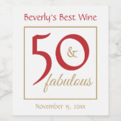 50 und fabulous Bester Wein Rot und Gold Weinetikett (Einzelnes Label)
