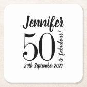 50 und Fabulous Birthday Black Script Typografie Rechteckiger Pappuntersetzer (Vorderseite)