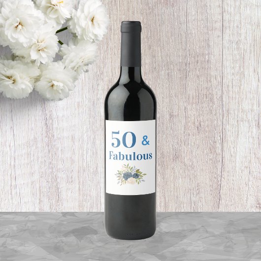 50 und Fabulous Birthday Blue Personalisiert Weinetikett