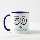 50 und Fabulous Birthday Blue Typografy Tasse (Links)
