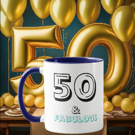 50 und Fabulous Birthday Blue Typografy Tasse