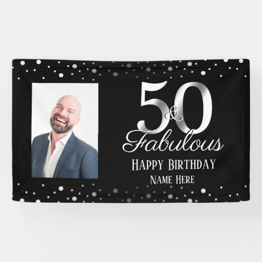 50 und Fabulous Birthday Confetti Foto Banner (Horizontal)
