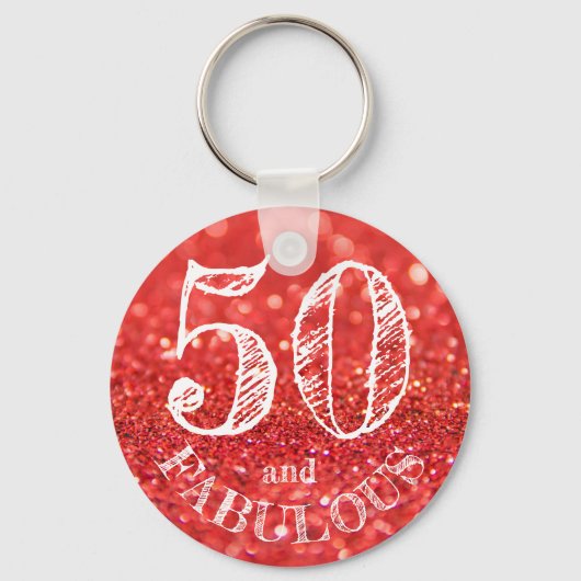 50 und Fabulous Birthday Coral Glitzer Sparkle Schlüsselanhänger (Vorderseite)