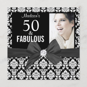 50 und Fabulous Black Damask Foto 50. Geburtstag Einladung