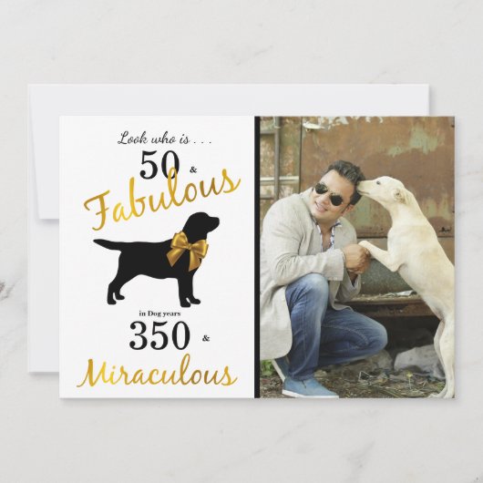50 und Fabulous - Black Labrador - Gold Hunde Jahr Einladung (Vorderseite)