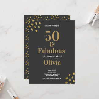 50 und fabulous Black und Golden Birthday Invitati Einladung