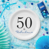 50 und Fabulous Blue Birthday Typografie Pappteller (Party)