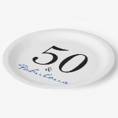 50 und Fabulous Blue Birthday Typografie Pappteller (Schrägansicht)