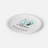 50 und Fabulous Blue Glitzer Individuelle Name Pappteller (Schrägansicht)