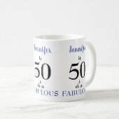 50 und Fabulous Blue und Black Name Kaffeetasse (VorderseiteRechts)