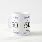 50 und Fabulous Blue und Black Name Kaffeetasse (Vorderseite Links)