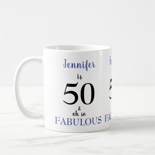50 und Fabulous Blue und Black Name Kaffeetasse (Links)