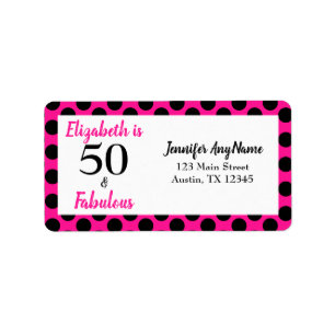 50 und fabulous Bold Pink mit schwarzen Polka Dots Adressaufkleber
