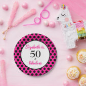 50 und fabulous Bold Pink mit schwarzen Polka Dots Pappteller (Party)