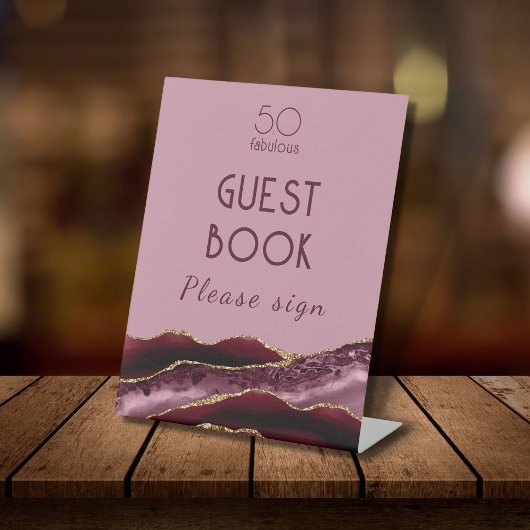 50 und Fabulous Burgundy Pink Agate Pedestal Sign Sockelschild